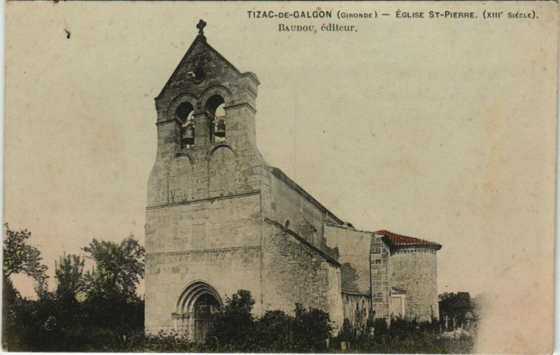 Carte postale ancienne Tizac-de-Calgon - Eglise Saint-Pierre