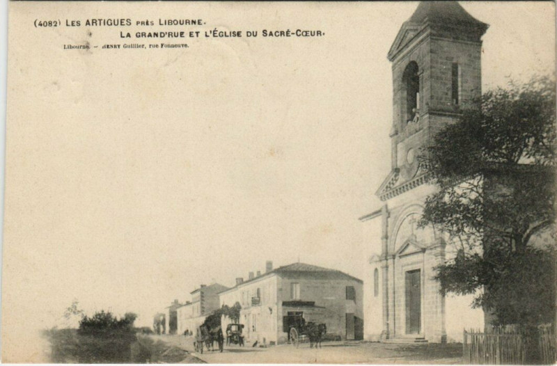 Carte postale ancienne Les Artigues pres Libourne - La Grand'Rue et L'Eglise à Libourne