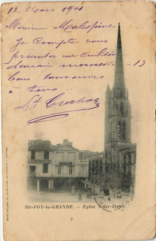 Carte postale ancienne Sainte-Foy-la-Grande-Eglise Notre Dame à Sainte-Foy-la-Grande