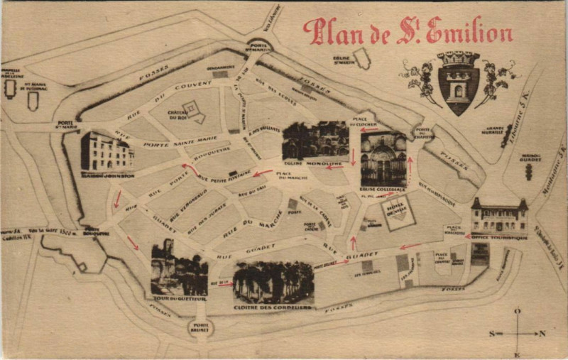 Carte postale ancienne Plan de Saint-Emilion à Saint-Émilion