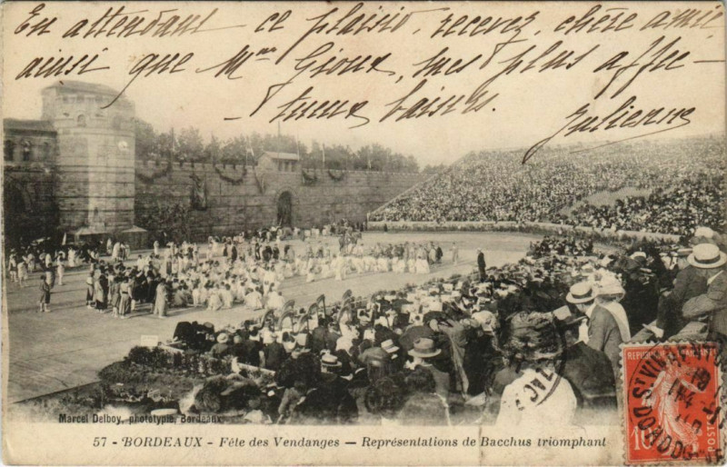 Carte postale ancienne Bordeaux-Fete des Vendanges-Représentations de Bacchus triomphant à Bordeaux