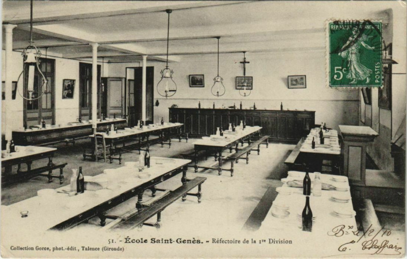 Carte postale ancienne Ecole Saint-Genés-Réfectoire de la Ier Division
