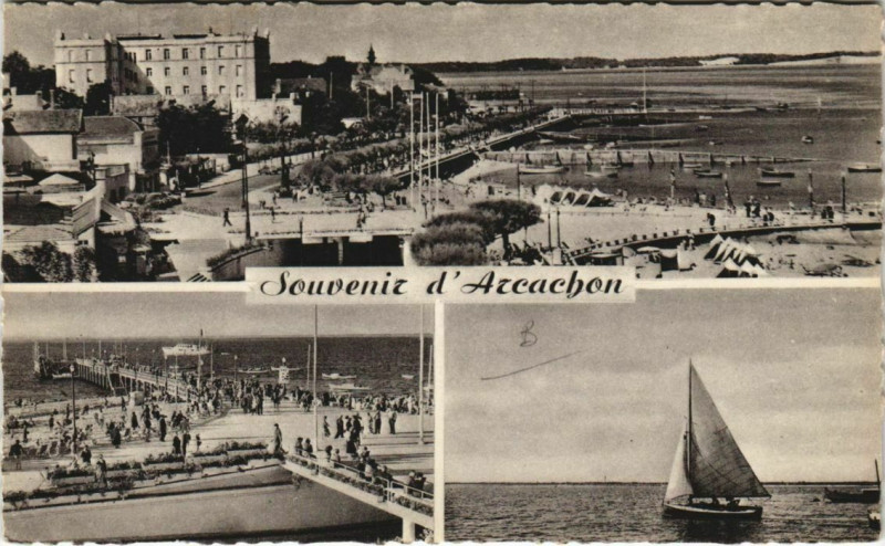 Carte postale ancienne Arcachon-Cote d'Argent-Vue panoramique-Jetée d'Eyrac-Régate à Arcachon