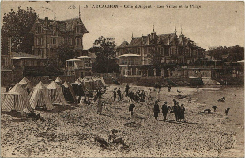 Carte postale ancienne Arcachon-Cote d'Argent-Les Villas et la Plage à Arcachon