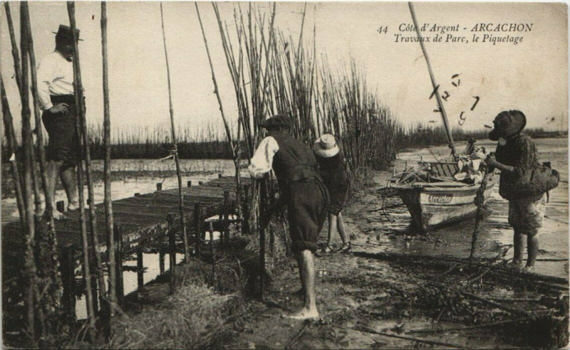 Carte postale ancienne Arcachon-Travaux de Parc le Piquetage à Arcachon