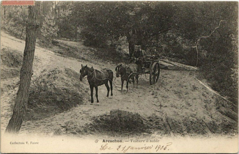 Carte postale ancienne Arcachon-Voiture a sable à Arcachon