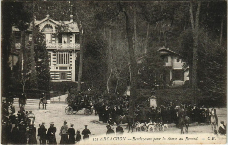 Carte postale ancienne Arcachon - Randez vous pour la chasse au Renard à Arcachon