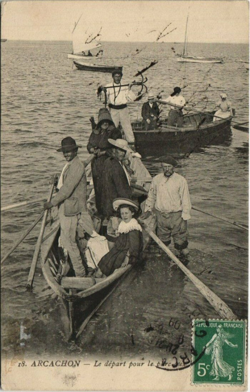 Carte postale ancienne Arcachon-Le dépar pour le parc à Arcachon