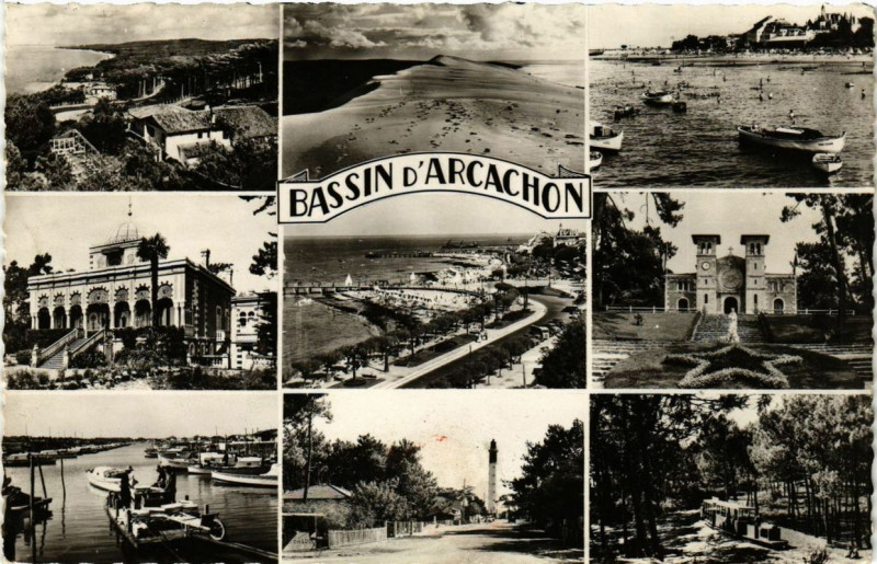 Carte postale ancienne Bassin d'Arcachon Souvenir à Arcachon