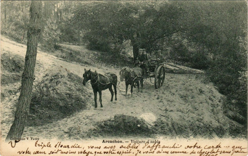 Carte postale ancienne Arcachon Voiture a sable à Arcachon