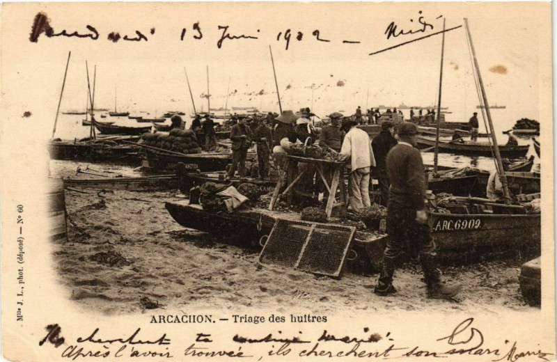 Carte postale ancienne Arcachon Triage des huitres à Arcachon