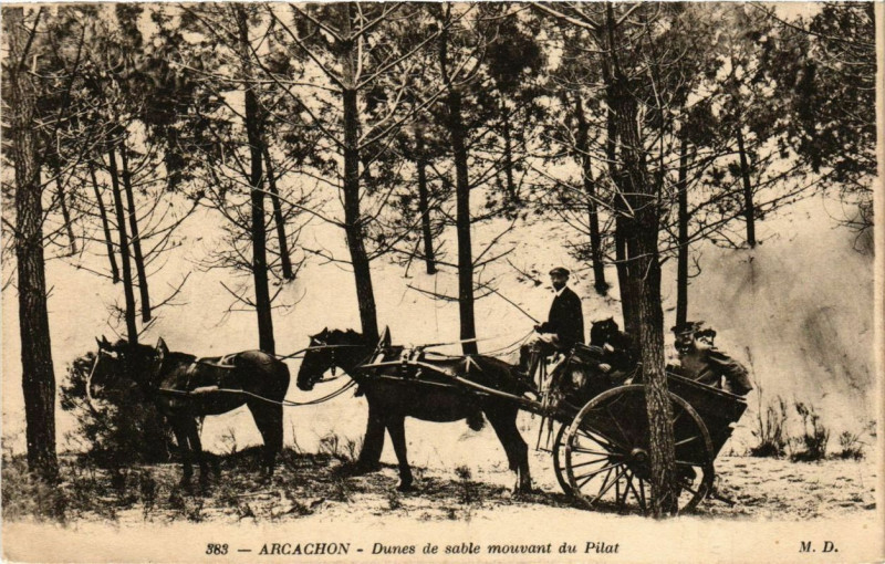 Carte postale ancienne Arcachon Dunes de sable mouvant du Pilat à Arcachon