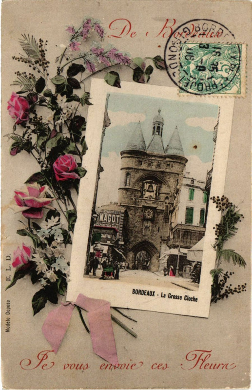Carte postale ancienne Bordeaux Je vous envoie ces Fleurs à Bordeaux
