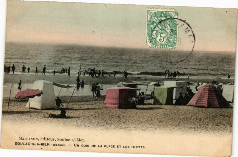 Carte postale ancienne Soulac-sur-Mer (Medoc) - un Coin de la Plage et les Tentes à Soulac-sur-Mer