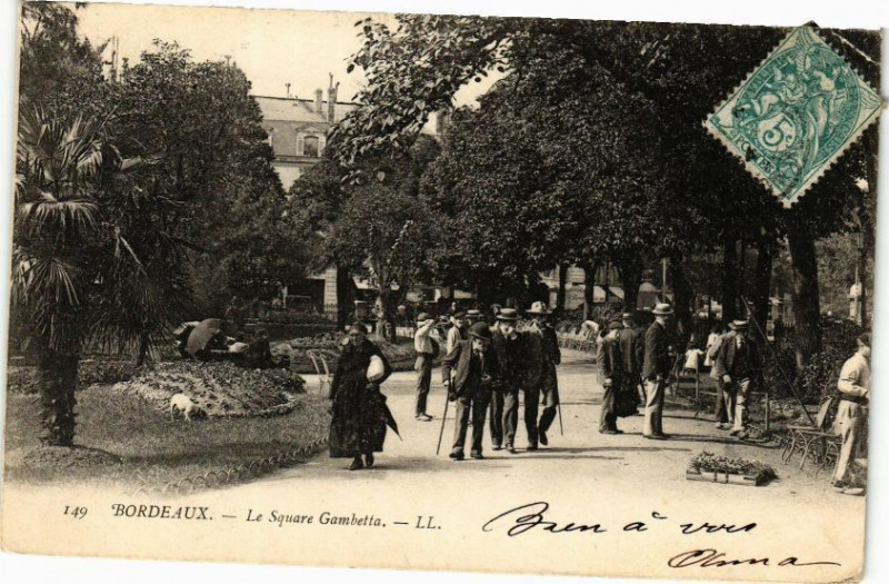 Carte postale ancienne Bordeaux-Le Square Gambetta à Bordeaux