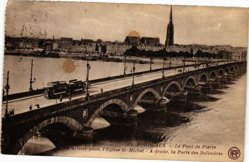 Carte postale ancienne Bordeaux-Le Pont de Pierre à Bordeaux