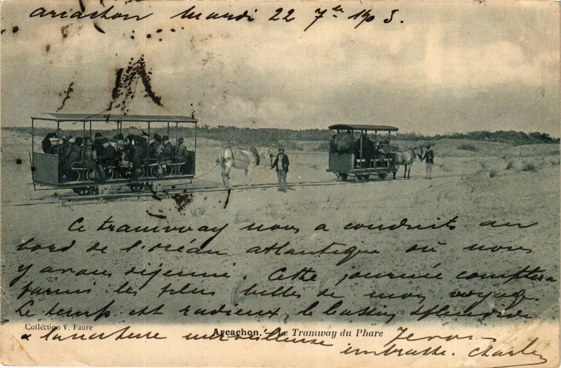 Carte postale ancienne Arcachon - Tramway du phare à Arcachon