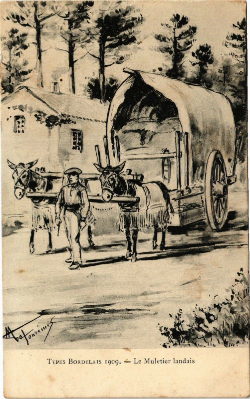 Carte postale ancienne Types bordelais - Le muletier landais