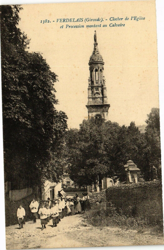 Carte postale ancienne Verdelais - Clocher de l'Eglise à Verdelais