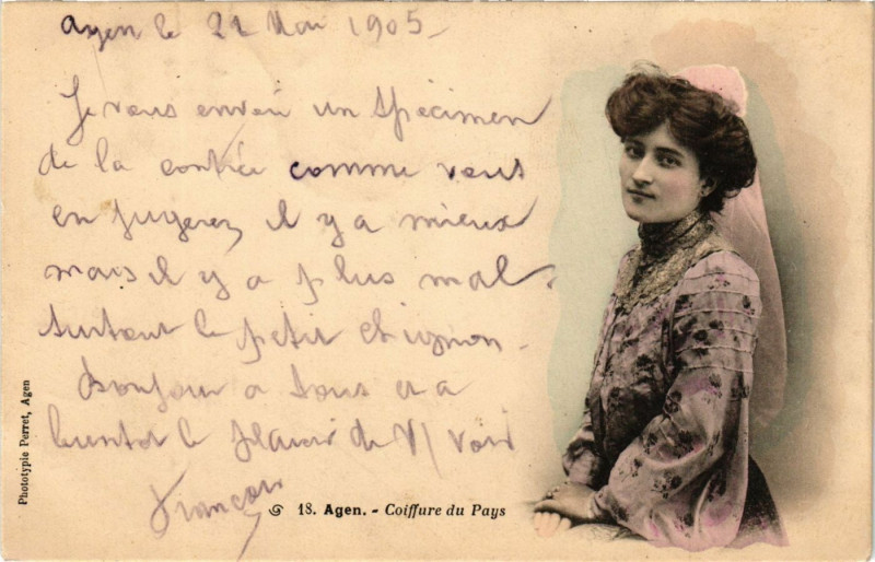 Carte postale ancienne Agen - Coiffure du Pays - Folklore à Agen
