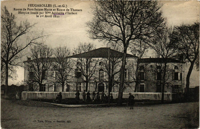 Carte postale ancienne Feugarolles - Hospice - Route de Port-Sainte-Marie de Thouars à Feugarolles