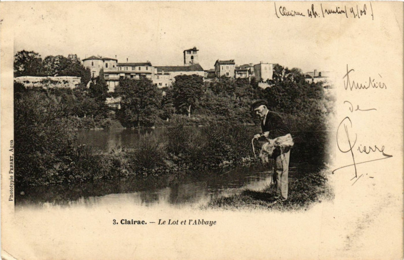 Carte postale ancienne Clairac - Le Lot et l'Abbaye à Clairac