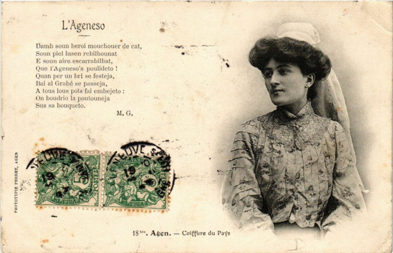 Carte postale ancienne Agen - Coiffure du Pays - Folklore à Agen