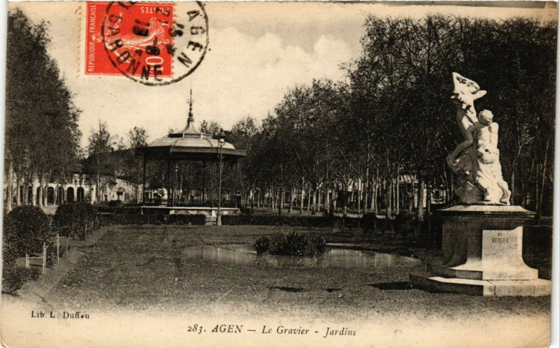 Carte postale ancienne Agen - Le Gravier - Jardins à Agen