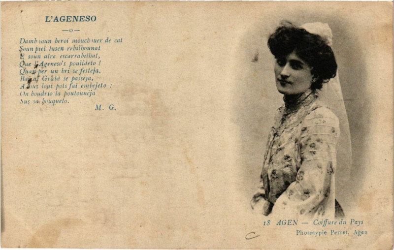 Carte postale ancienne Agen - Coiffure du Pays - Folklore à Agen