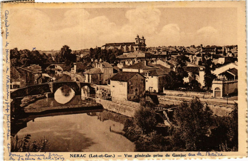 Carte postale ancienne Nerac - Vue générale prise du Gaujac à Nérac