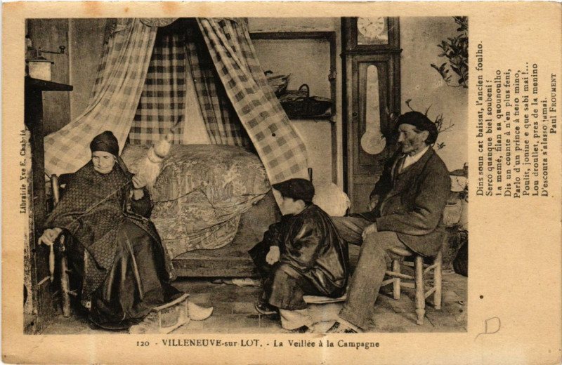 Carte postale ancienne Villeneuve-sur-Lot - La Veillée a la Campagne - Folklore à Villeneuve-sur-Lot