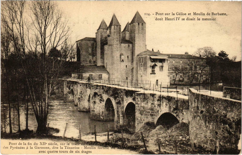 Carte postale ancienne Pont sur la Gelise et Moulin de Barbaste Lot et Garonne à Barbaste