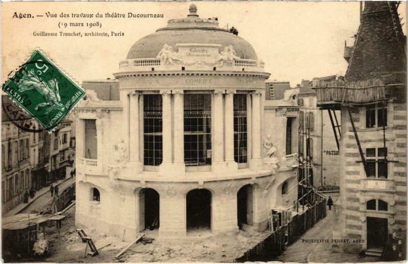 Carte postale ancienne Agen Vue des travaux du Théatre Ducourneau Lot et Garonne à Agen