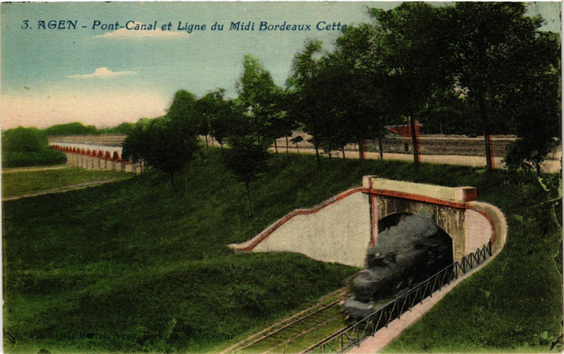 Carte postale ancienne Agen - Pont-Canal et Ligne du Midi Bordeaux Cette à Agen