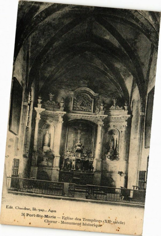 Carte postale ancienne Port Sainte-Marie-Eglise des Templiers-Choeur-Monument historique à Port-Sainte-Marie