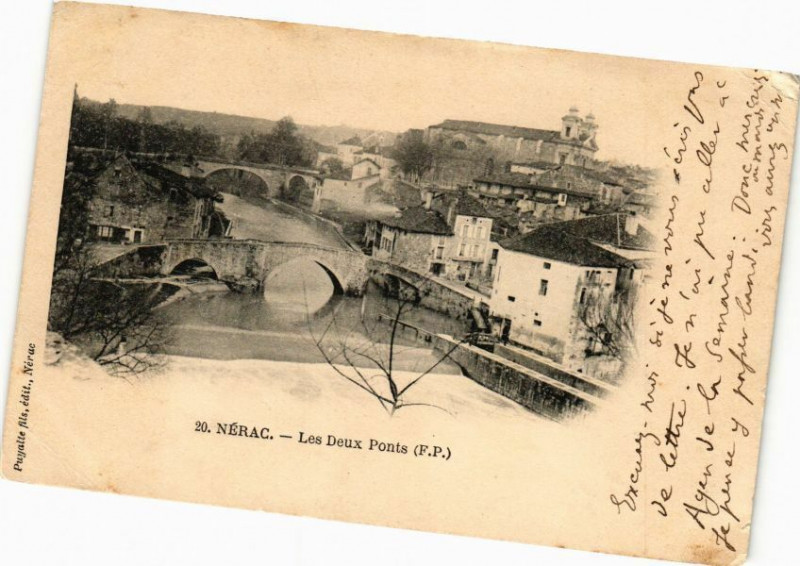 Carte postale ancienne Nerac-Les Deux Ponts à Nérac