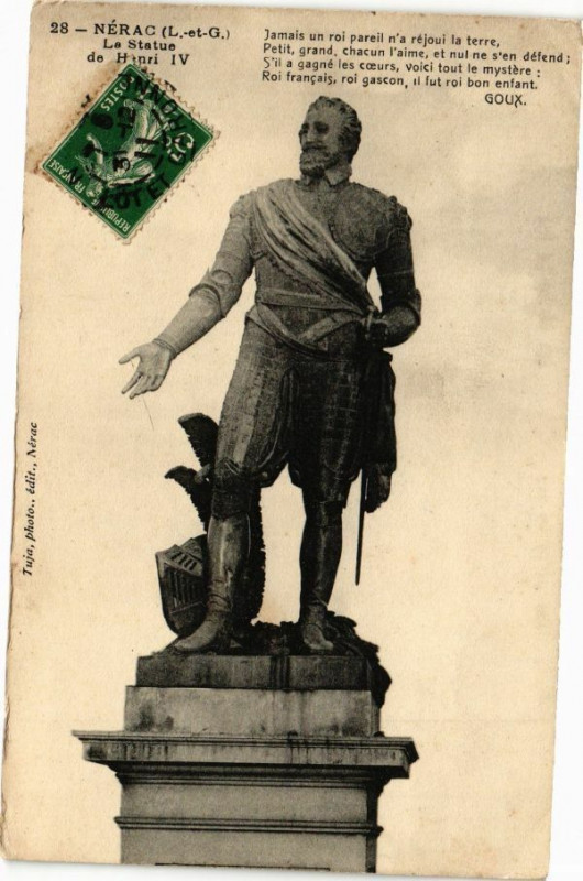 Carte postale ancienne Nerac-La Statue de Henri Iv à Nérac