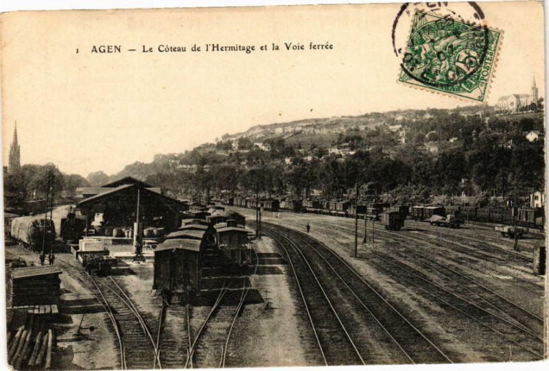 Carte postale ancienne Agen-Le Coteau de l'Hermitage et la Voie ferrée à Agen