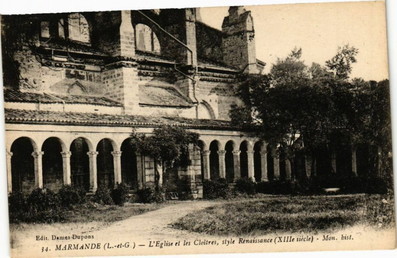 Carte postale ancienne Marmande - L'Eglise et les Cloitres à Marmande