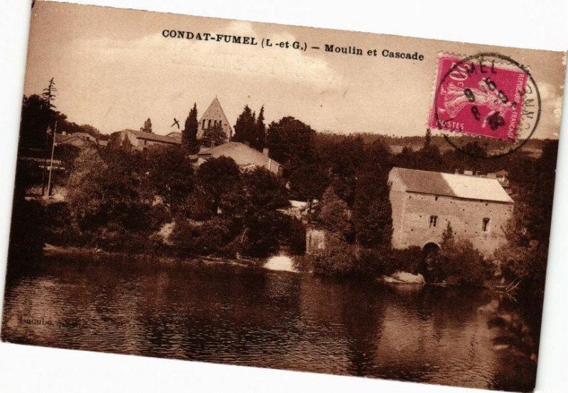Carte postale ancienne Condat-Fumel - Moulin et Cascade à Fumel