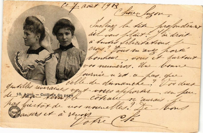 Carte postale ancienne Agen - Coiffure du pays à Agen