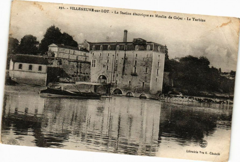 Carte postale ancienne Villeneuve-sur-Lot-La Station electrique au Moulin de Gajac à Villeneuve-sur-Lot