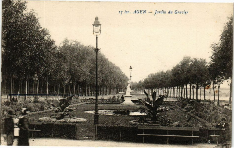Carte postale ancienne Agen-Jardin du Gravier à Agen