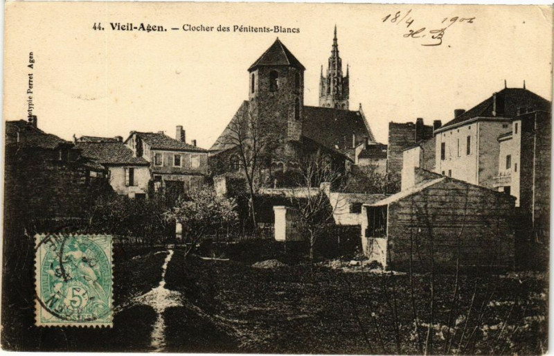 Carte postale ancienne Agen-Clocher des Penitents-Blanes à Agen