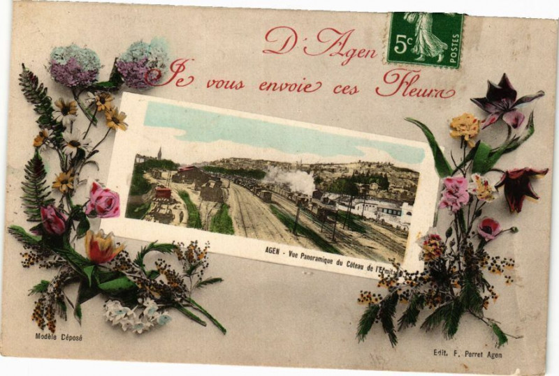 Carte postale ancienne Agen - Je vous envoie ces Heurs à Agen