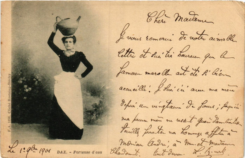 Carte postale ancienne Dax - Porteuse d'eau - Folklore à Dax