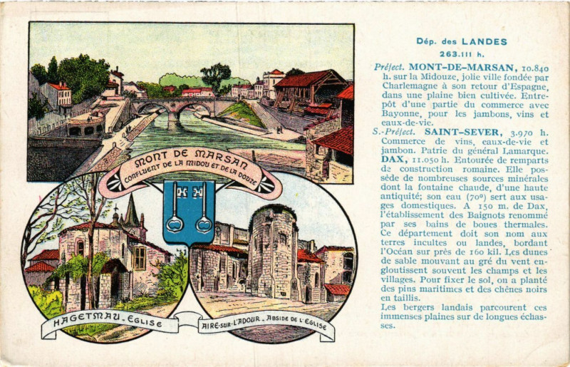 Carte postale ancienne Landes - Mont-de-Marsan - Hagetmau - Aire-sur-l'Adour à Mont-de-Marsan