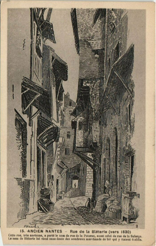 Carte postale ancienne Ancien Nantes Rue de la Bleterie (vers 1830) à Nantes