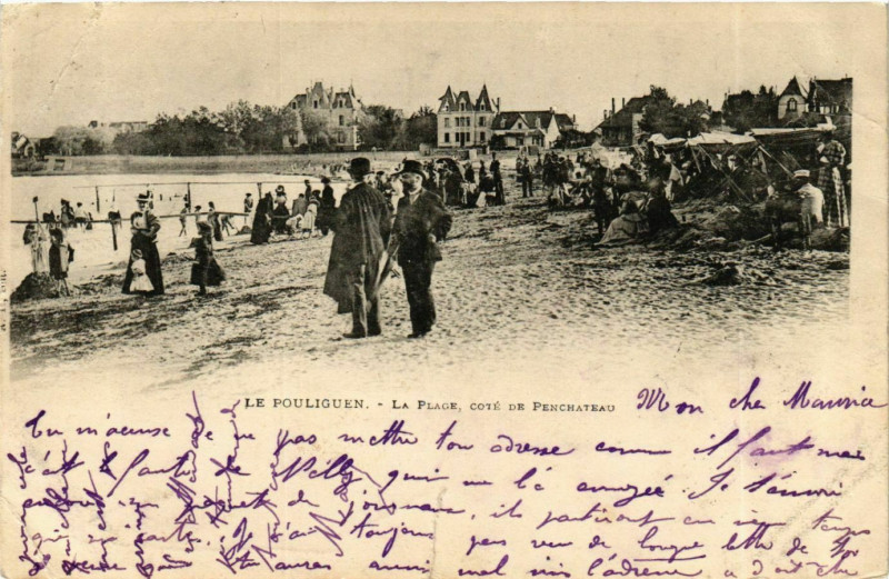 Carte postale ancienne Le Pouliguen La Plage cote de PenChateau au Pouliguen