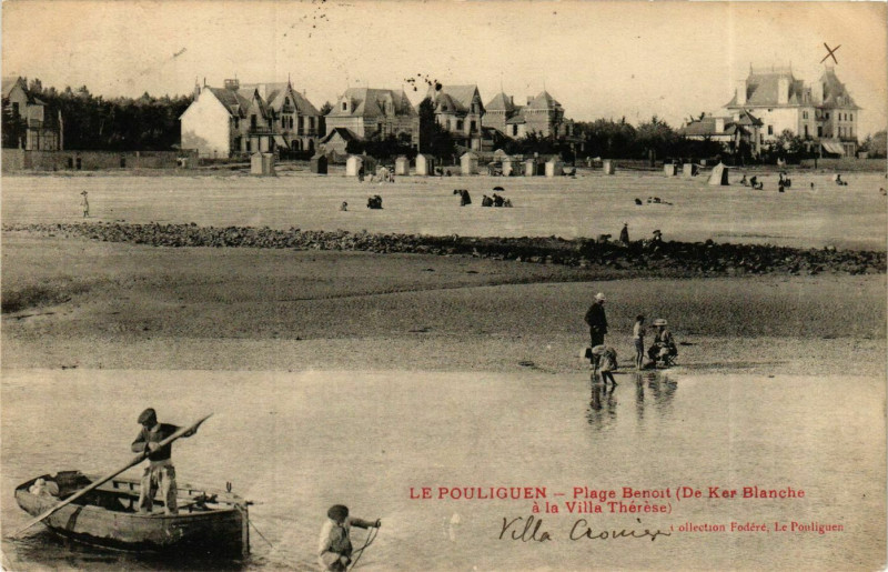 Carte postale ancienne Le Pouliguen La Plage Bernoit canot au Pouliguen